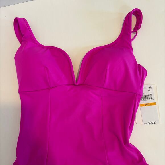 Becca by Rebecca Virtue Swimsuit Size Small One Piece l Bow Vivid Pink NWT $138 - Picture 3 of 11